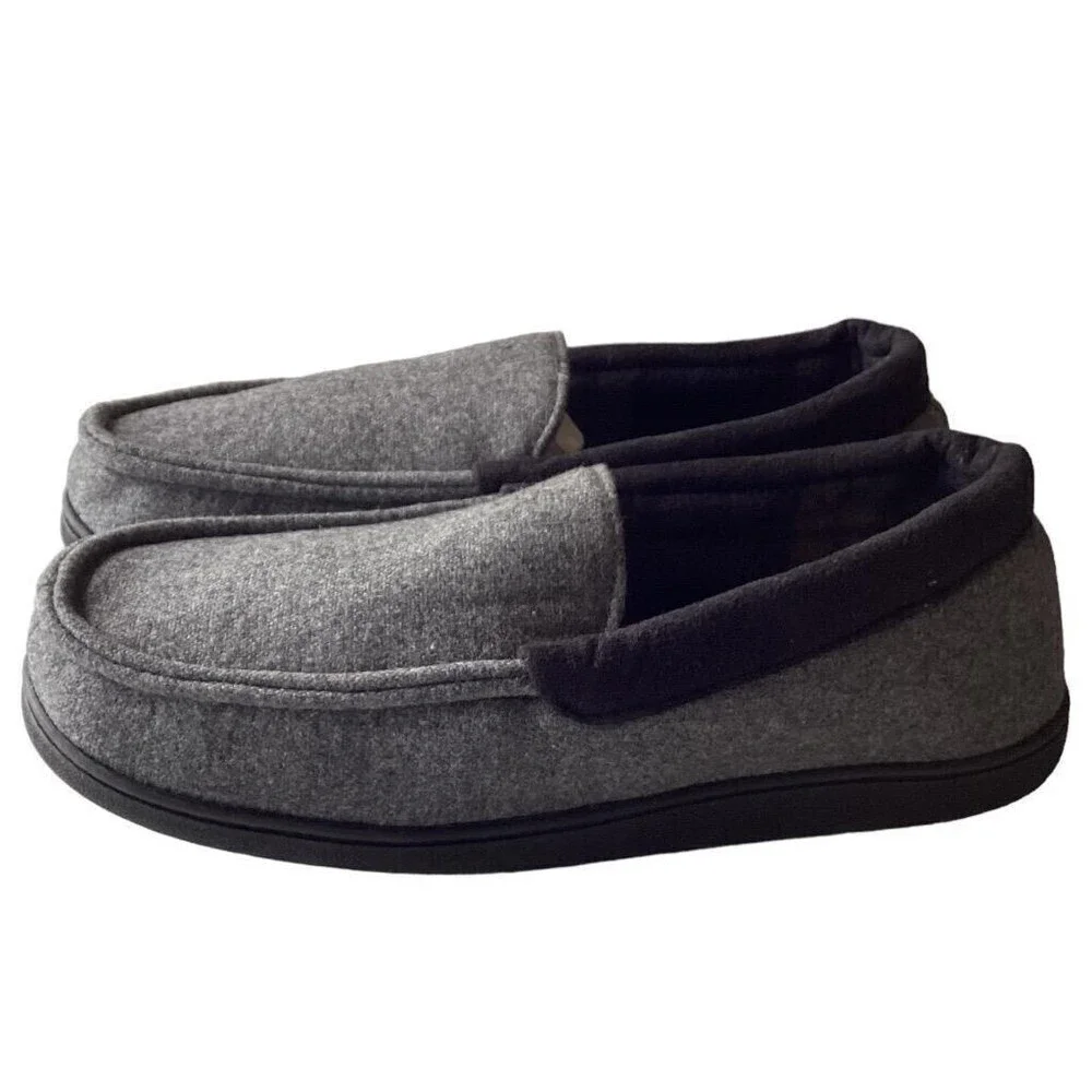 Van Heusen Men's Bert Mens L 10-11 Microsuede Fleece Lined Slippers Vegan Gray